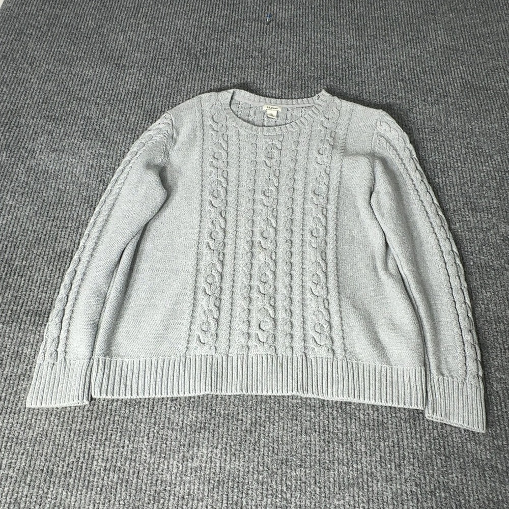 Ll Bean Sweater Womens Xl Pet Gray Cable Knit Cotton Crewneck 503309